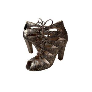 DELMAN Gold Metallic Leather Lace Up Heels Size 7